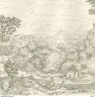 Nicolas Poussin Désert habité par des Cénobites Moines - Gravure originale XIXe - Photo 1/3