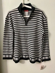 NWT! Esprit Black White stripes sweater Size S Crew neck Pullover Zipped Acrylic - Picture 1 of 5