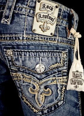 $220 Hombres Rock Revival Jeans "Scion" Inserciones de Cuero Bota Ajustada 28 X 32 Foto 1 de 4