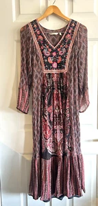 Maxi Vestido Boho Soft Surroundings Mediano Cuentas Bordado Floral Paisley Mosaico - Imagen 1 de 20