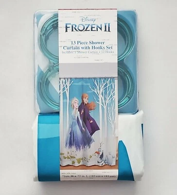 Disney Frozen Fabric Shower Curtain W Hooks 13 Piece Set 72"×72" Microfiber New - Image 1 of 2