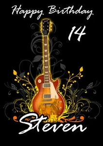 BIGLIETTO COMPLEANNO CHITARRA ROCK PERSONALIZZATA GIBSON RICKENBACKER FENDER  - Foto 1 di 4