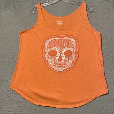 Camiseta sin mangas Lane Bryant para mujer 18 20 calavera melocotón blanco bordado dobladillo gráfico Foto 1 de 4