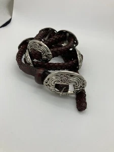 100% Genuine Leather Belt. Brighton Style Braided Leather Belt With Conchos - Picture 1 of 8