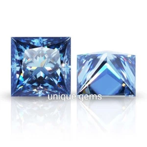 2 Ct Blue Color VVS1 Lab Grown Diamond 6x6 m princess cut Loose Gemstone 2 pcs - Picture 1 of 9