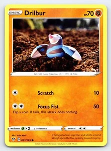 Tarjeta Pokémon de voltaje vívido común Drilbur 091/185 - casi nueva - Imagen 1 de 5