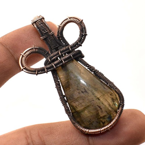 VETEMENTS Ciondolo pietra preziosa labradorite blu fatto a mano regalo filo rame gioielli 2 2" i4