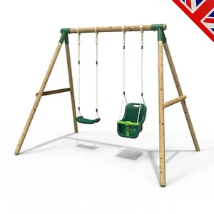Rebo Childrens Wooden Garden Swing Sets Single & Baby Swing Seats Luna