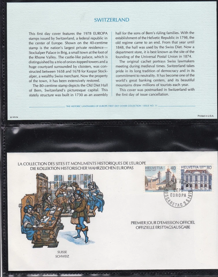 SWITZERLAND 1978 FIRST DAY OVERSIZED COVER EUROPA ARCHITECTURE + CARD + CACHET - Image 1 of 1
