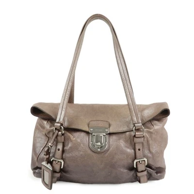PRADA Logo Leather Shoulder Bag Hand Bag Metallic Brown BR3901 Auth Used F/S - Image 1 of 4