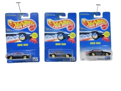 BMW 850i 1991 Hot Wheels #255 dorado metal velocidad azul ~ variaciones de rueda y tarjeta Foto 1 de 4