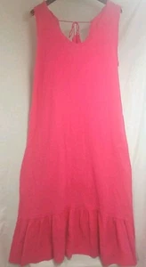 Bright Pink Gauze Sleeveless Midi Dress Frayed Edge Back Tie Ruffle Hem OSFA NWT - Picture 1 of 10
