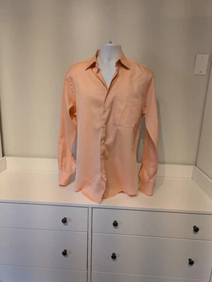 Camisa masculina Paul Stuart média laranja claro botão bolso preppy - Imagem 1 de 4