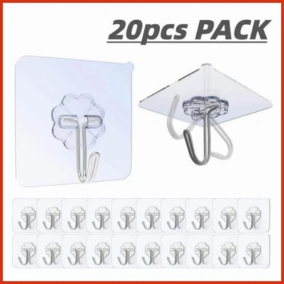 20pcs Self-Adhesive Transparent Waterproof Wall Hooks Kitchen Bathroom Hanger - Image 1 of 4