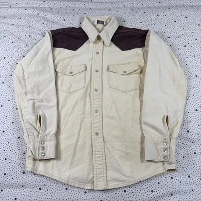 Camisa vaquera vintage años 70 Pal Western para hombre L marrón crema dos tonos perla a presión Foto 1 de 4