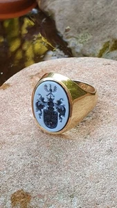 Siegel Ring 585 Gold 14k mit blauem Lagenstein rd. 10 g - Bild 1 von 14