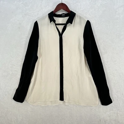 Top de mujer corte 25 Yigal Arzouel 6 negro blanco seda abotonada camisa mínima Foto 1 de 4