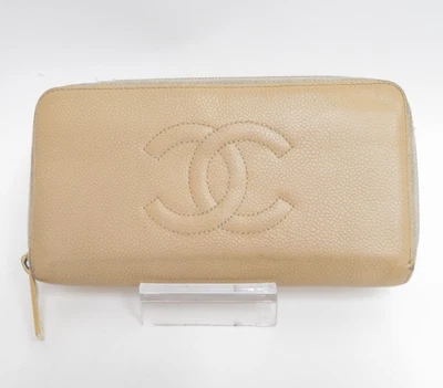 Auténtica billetera larga Chanel CC de cuero con cremallera alrededor I#46224 Foto 1 de 4