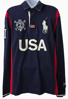 Polo Ralph Lauren USA Polo Long Sleeve Men Size M Big Pony USA Challenge Cup Y2K - Image 1 of 4