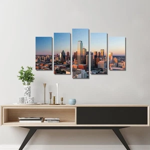 5-pc Dallas Wall Art stretched canvas city landscape - Picture 1 of 5