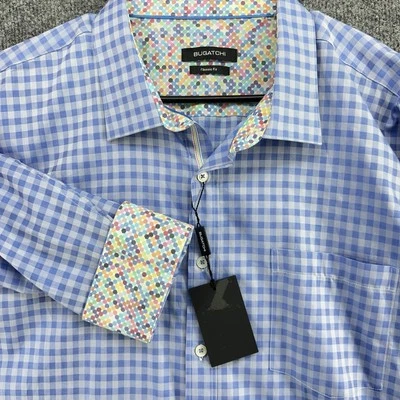 NEW Bugatchi Classic Fit Men’s 3XL (XXXL) Long Sleeve Check Flip Cuff Colorful - Image 1 of 4