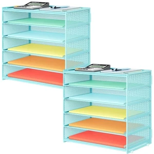 2 Confezioni Organizer Carta 6 Livelli, Cartella File Scrivania Rete Metallo, Vassoio Lettere Organo... - Foto 1 di 7