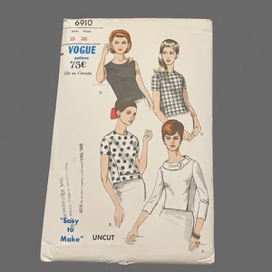 Vtg Vogue 6910 Blouse Sewing Pattern Sz 16 Bust 36 Mod 60s Style UNCUT Easy - Picture 1 of 11