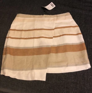 NWT MANGO FULLY LINED BEIGE & TAN FAUX WRAP SKIRT SIZE 8 - Picture 1 of 5