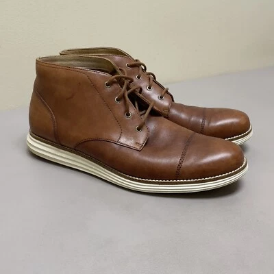 COLE HAAN Grand OS Botas Hombres 10.5 M Cuero Marrón Chukka Puntera Zapatos con Cordones Foto 1 de 4