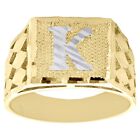 Men's Initial Letter "K" Statement Band Pinky Ring 14K Yellow Gold Plated Silver