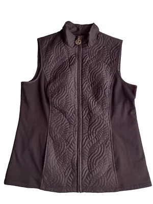 Dennis Basso 背心女式中号黑色绗缝全拉链金色标志拉设计师  — 第 1/4 张图片