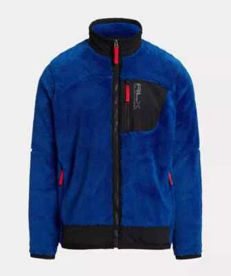 $298 RLX Ralph Lauren Men's SZ S Hi-Pile Sherpa Fleece Tech Full Zip Jacket Blue - Image 1 of 3