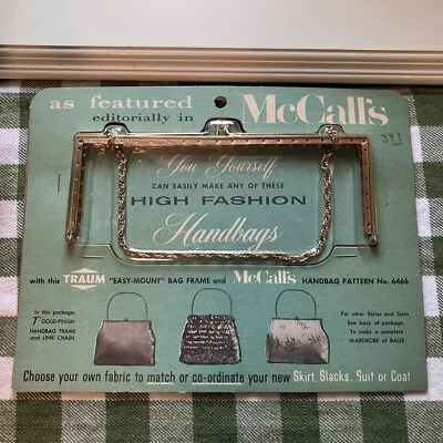Vintage McCall's "Easy-Mount" Bag Frame Traum for Pattern 6466 7" Gold Finish - Image 1 of 4