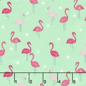 Animal Fabric - Pink Flamingo Lawn Ornament Mint Green - Dear Stella 1.55 YARD - Picture 1 of 1