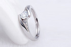 Love Heart Silver Pave Cubic Zirconia Twist Couple Pair Adjustable Band Ring R34