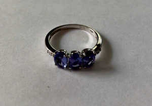 1.71 Ct Natural Oval Tanzanite &Diamond 10K Solid White Gold Trilogy Ring Size 7 - Picture 1 of 13