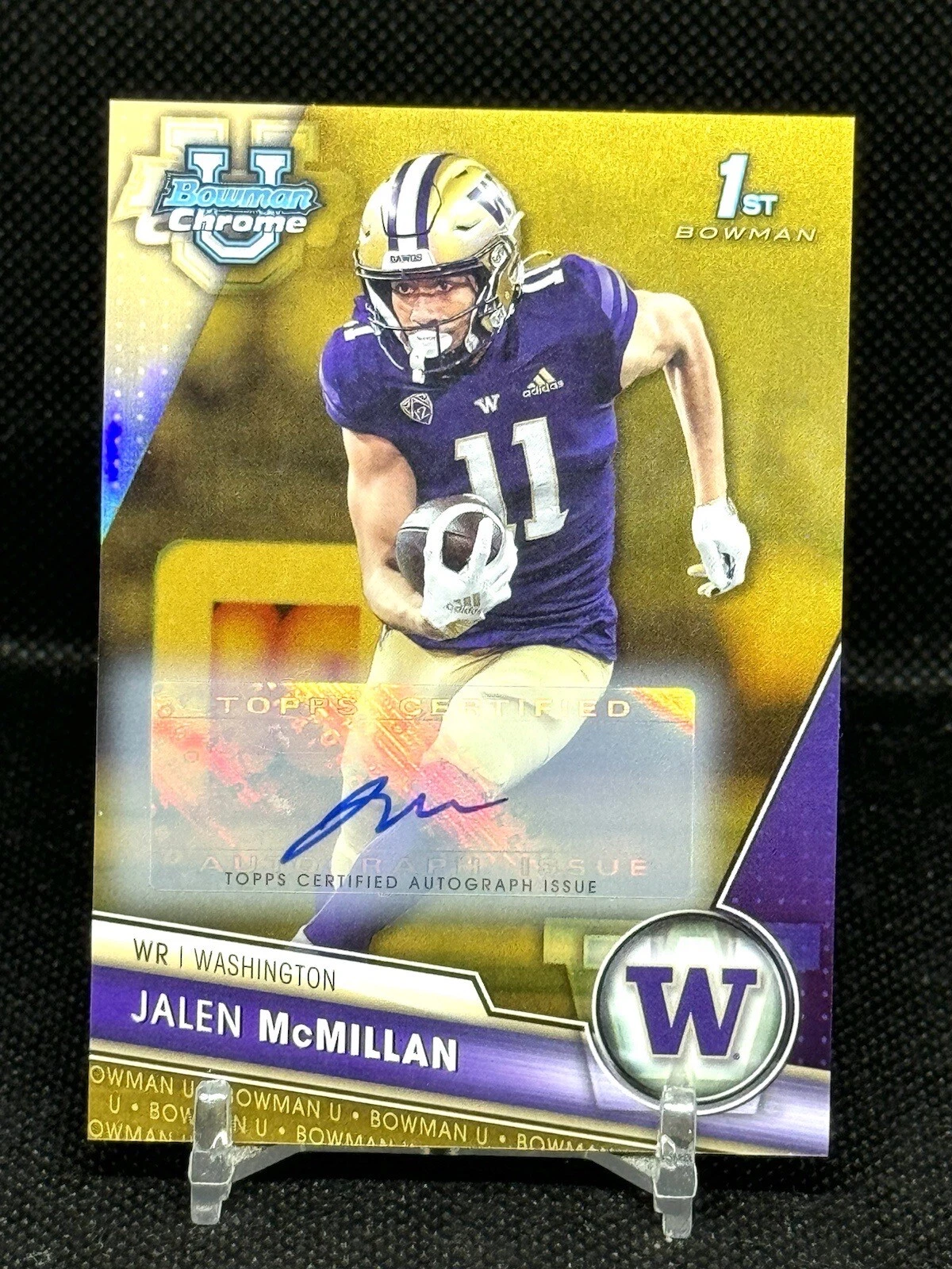 2023 Bowman University Chrome Jalen McMillan 1st Gold Refractor Auto RC /50
