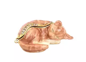 Cat Nap Pewter Bejeweled Hinged Miniature Trinket Box Kingspoint - Picture 1 of 3