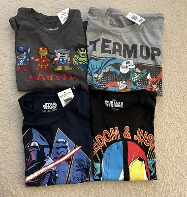 Lot Of 4 Boys T-shirts Size S Small Youth Super Hero New NWT Marvel Dc NWOT Gray - Image 1 of 4