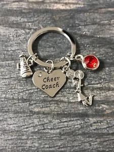 Llavero con dijes de piedra de nacimiento Cheer Coach, porristas entrenador joyería regalo para mujeres - Imagen 1 de 2
