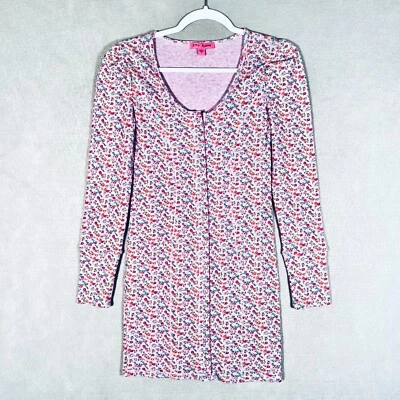 Vintage Betsey Johnson Dress Womens M Pink Cotton Blend Floral Mini Cottage - Image 1 of 4