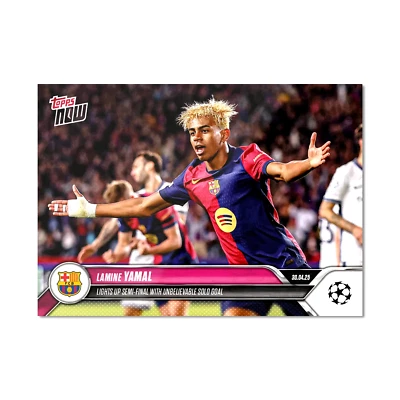 LAMINE YAMAL (BARCA), 2025 Topps UEFA #148 "UNBIEVABLE GOAL TO WIN 🔥🔥 - Image 1 of 2