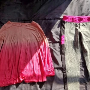 girl large Champion drifit leggings and pink long sleeve - Picture 1 of 3