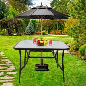 105cm Outdoor Garden Square Dining Table Patio Tempered Glass Top w/Parasol Hole - Picture 1 of 7