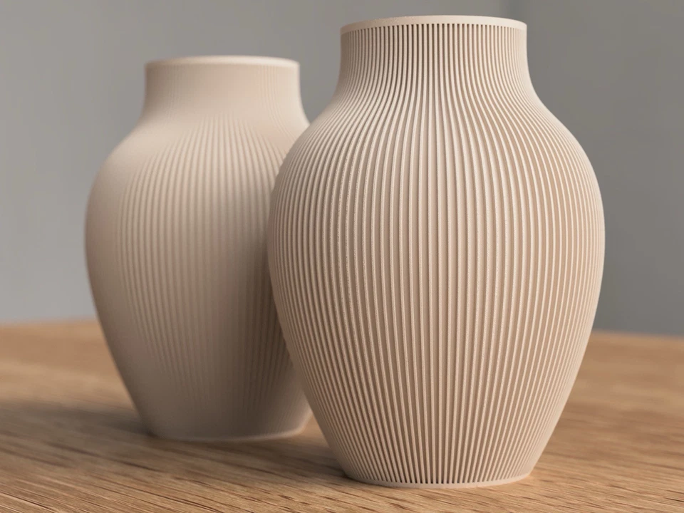 2 Vase Set - Ribbed Striped Round Decorative Home Decor Modern - Image 1 of 4
