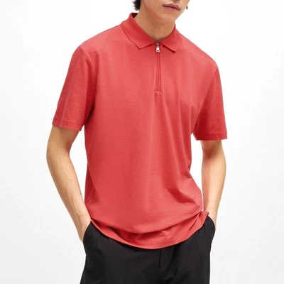 Hugo Boss Men's HUGO Dekok Quarter Zip Performance Polo SS Logo Shirt Med Red - Image 1 of 4