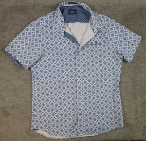 7 Diamonds 4-Way Stretch Mens Medium Blue Geometric Shirt Short Sleeve AOP - Picture 1 of 7