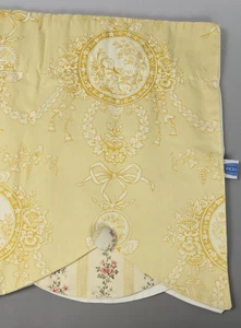 RLF Home Yellow Toile Valance 37x15 Layered Scalloped, Button Accent, Lined - Picture 1 of 11
