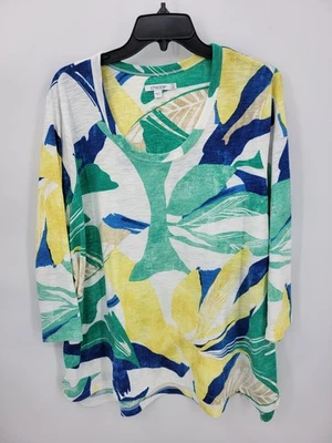 Top Chicos Mujer XXL 4 Hawaiano Floral Manga 3/4 Slub Tejido Cuello Redondo Artístico Foto 1 de 4