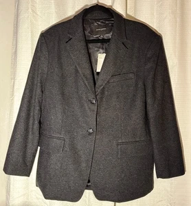 MEN'S DARK CHARCOAL BLAZER, SIZE SMALL, 2-BUTTON WOOL BLEND HERRINGBONE, NWT - Picture 1 of 10